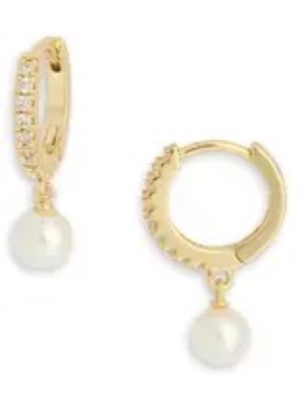 NORDSTROM Cubic Zirconia Faux Pearl Drop Huggie Hoop Earrings::NWT::